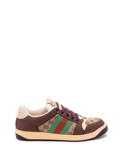 Gucci Leather And Gg Sneakers With Side Stripes In Multi