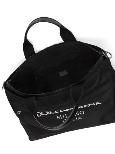 Dolce & Gabbana Black Gym Bag With Contrasting Logo Print In Polyamide Man