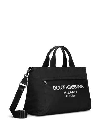 Dolce & Gabbana Black Gym Bag With Contrasting Logo Print In Polyamide Man