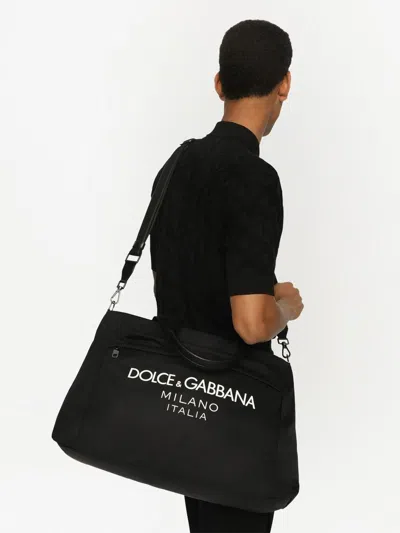 Dolce & Gabbana Black Gym Bag With Contrasting Logo Print In Polyamide Man