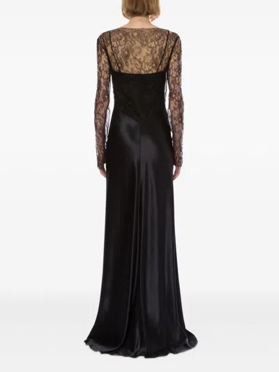 Alberta Ferretti Black Satin Long Dress In Black