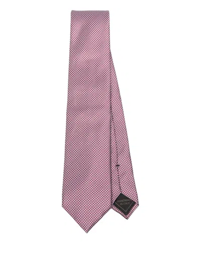 Brioni Geometric-pattern Silk Tie In Pink