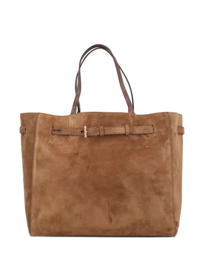 Tom Ford Rectangular Suede Tote With Belt Detail In Brown