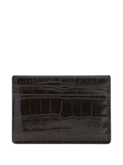 Tom Ford Crocodile Embossed Slim Card Holder In Brown
