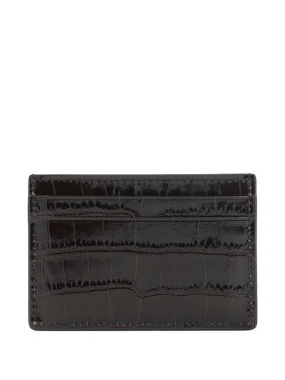 Tom Ford Crocodile Embossed Slim Card Holder In Brown