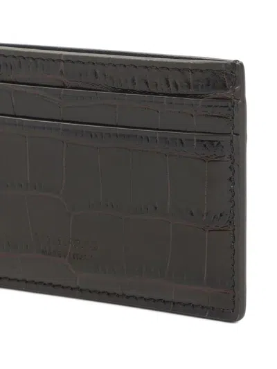 Tom Ford Crocodile Embossed Slim Card Holder In Brown