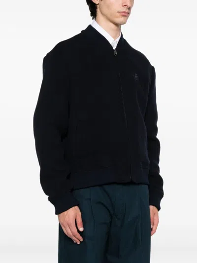 Etro Navy Blue Bomber Jacket With Embroidered Logo And Zip Fastening In Black