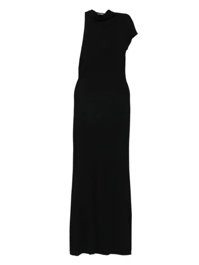 Tom Ford Long Draped One Shoulder Maxi Dress In Black