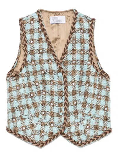 Giuseppe Di Morabito Checked-pattern Embellished Vest In Blue