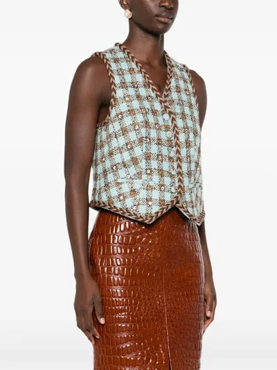 Giuseppe Di Morabito Checked-pattern Embellished Vest In Blue
