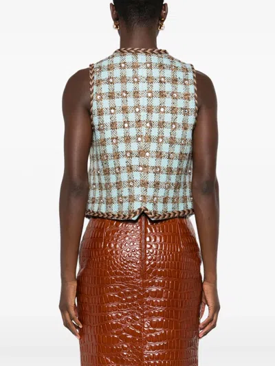 Giuseppe Di Morabito Checked-pattern Embellished Vest In Blue