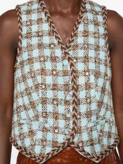 Giuseppe Di Morabito Checked-pattern Embellished Vest In Blue