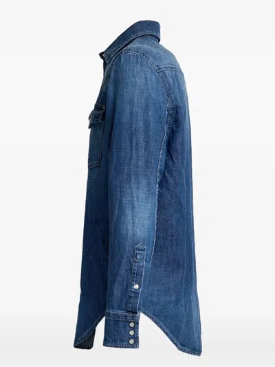 Dondup Button-down Denim Shirt With Chest Pockets And Structured Collar In Multi