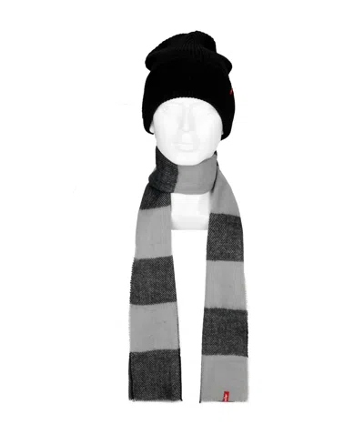 Levi's Men's 2-piece Waffle Knit Beanie And Scarf Gift Set In Black