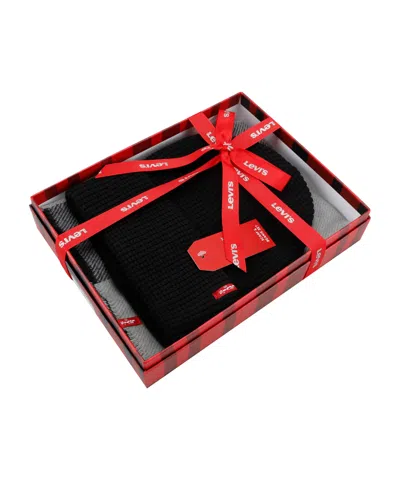 Levi's Men's 2-piece Waffle Knit Beanie And Scarf Gift Set In Black
