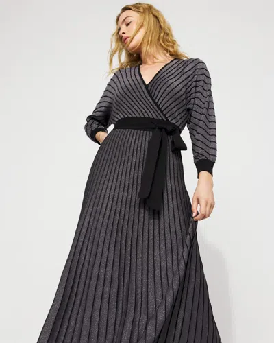 White House Black Market Petite Dolman Sleeve Pleated Sweater Dress In Black