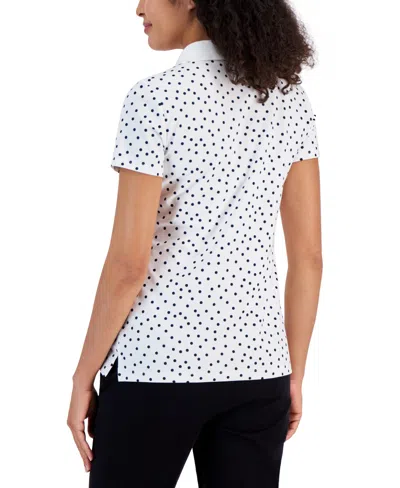 Tommy Hilfiger Women's Printed Quarter-button Polo Top In White