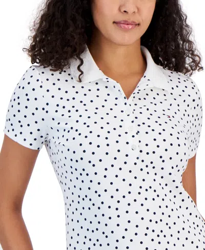 Tommy Hilfiger Women's Printed Quarter-button Polo Top In White
