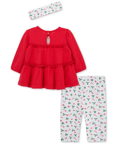Little Me Baby Girls Cotton Candy Cane Tunic, Headband & Leggings, 3 Piece Set In Red