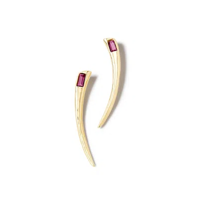 Unode50 Feather Red Crystal Earrings In Gold