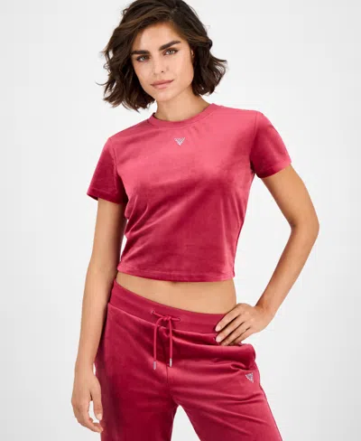 Guess Women's Couture Short-sleeve Regular Velour T-shirt In Red