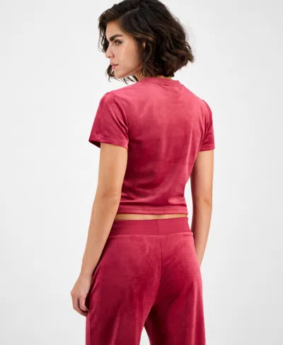 Guess Women's Couture Short-sleeve Regular Velour T-shirt In Red