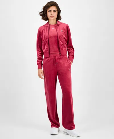 Guess Women's Couture Short-sleeve Regular Velour T-shirt In Red
