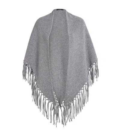 Weekend Max Mara Virgin Wool Fringed Shawl In Gray