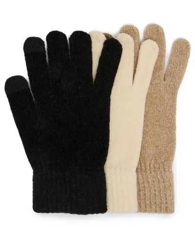 Steve Madden Chenille Magic Gloves, 3-pack In Black