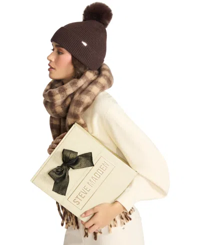 Steve Madden Buffalo Blaze Beanie And Scarf Gift Set, 2-piece Set In Brown