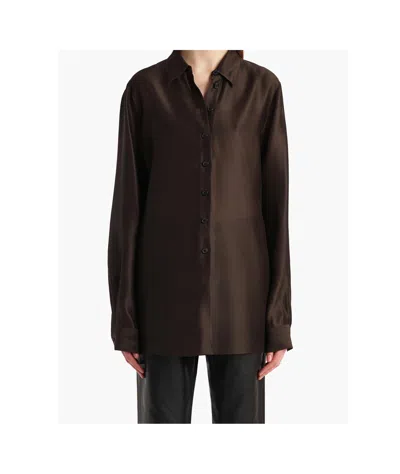 Khaite Auryn Button-down Twill Top In Brown