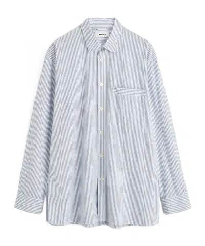 Tekla Striped Poplin Pajama Shirt In Blue