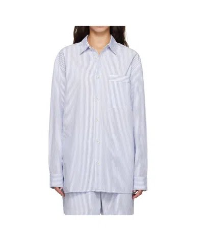 Tekla Striped Poplin Pajama Shirt In Blue