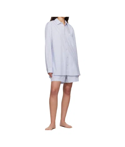 Tekla Striped Poplin Pajama Shirt In Blue