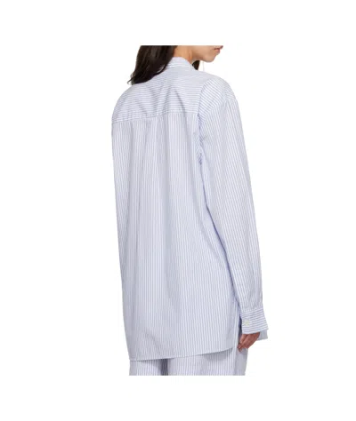 Tekla Striped Poplin Pajama Shirt In Blue