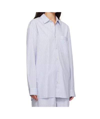Tekla Striped Poplin Pajama Shirt In Blue