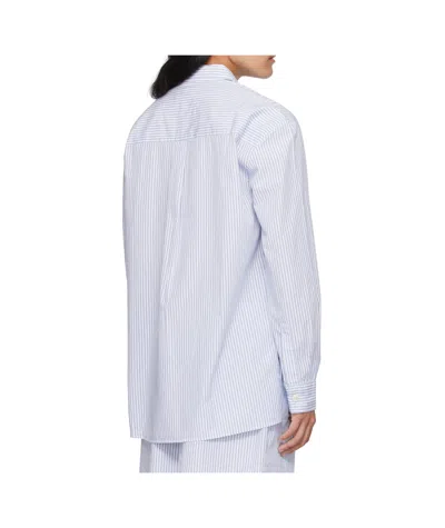 Tekla Striped Poplin Pajama Shirt In Blue