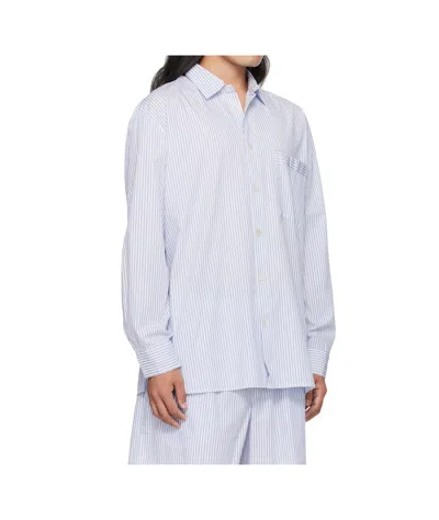 Tekla Striped Poplin Pajama Shirt In Blue