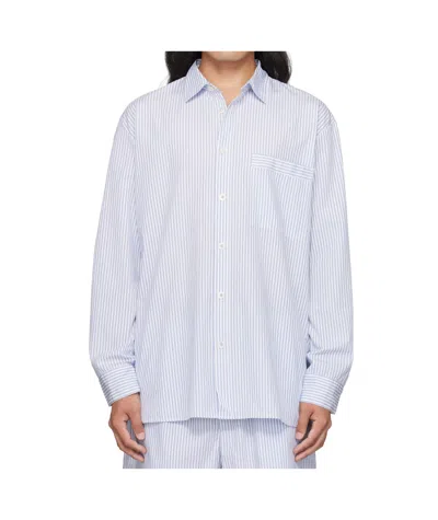Tekla Striped Poplin Pajama Shirt In Blue