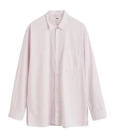 Tekla Striped Poplin Pajama Long Shirt In Pink