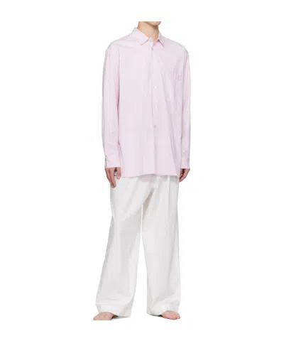 Tekla Striped Poplin Pajama Long Shirt In Pink