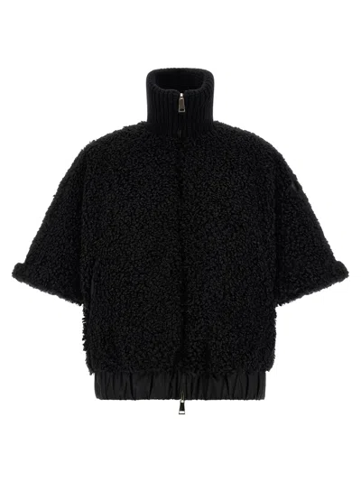 Moncler High Collar Cape In Black