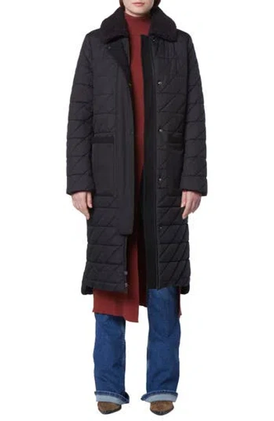 Andrew Marc Maxine Quilted Coat With Faux Shearling Collar In Black