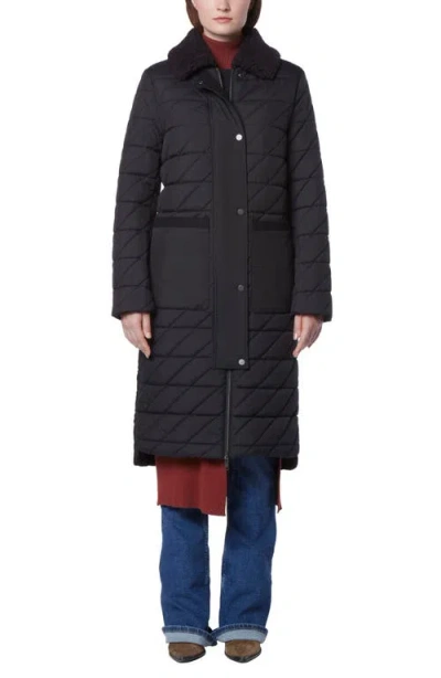 Andrew Marc Maxine Quilted Coat With Faux Shearling Collar In Black