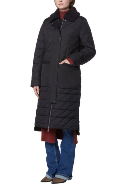 Andrew Marc Maxine Quilted Coat With Faux Shearling Collar In Black