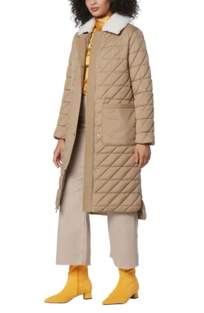Andrew Marc Maxine Quilted Coat With Faux Shearling Collar In Brown