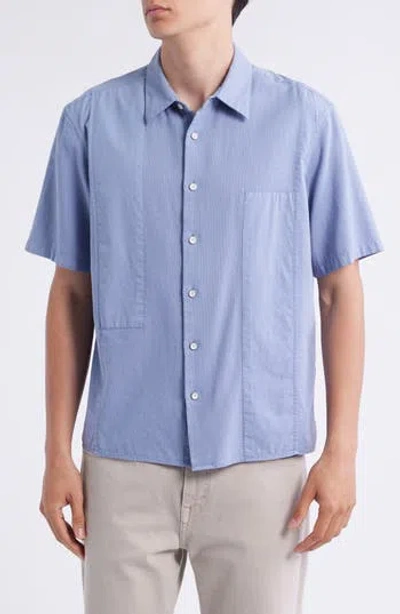 Rag & Bone Dalton Mixed Media Patchwork Short Sleeve Button-up Shirt In Blue