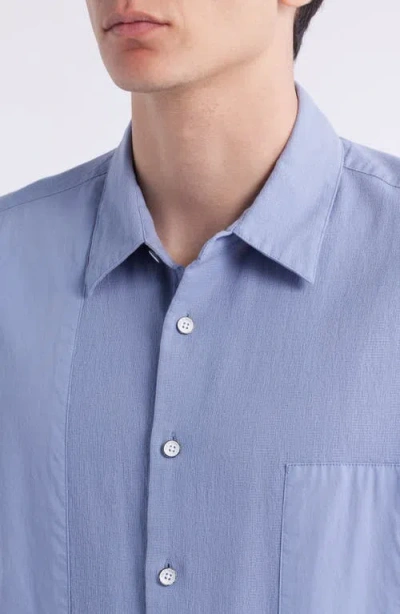 Rag & Bone Dalton Mixed Media Patchwork Short Sleeve Button-up Shirt In Blue