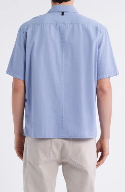 Rag & Bone Dalton Mixed Media Patchwork Short Sleeve Button-up Shirt In Blue