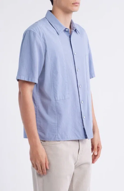Rag & Bone Dalton Mixed Media Patchwork Short Sleeve Button-up Shirt In Blue